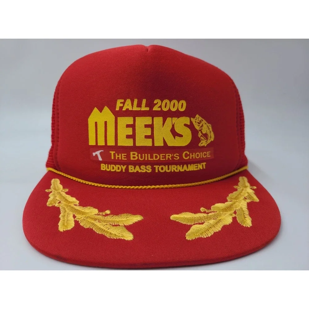 Vintage Meeks Buddy Bass Tournament Scrambled Eggs Mesh Trucker Snapback Hat Cap
